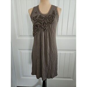 Women's Kische Olive Green Sleeveless Dress M Stretch Tulle Flower Embellished